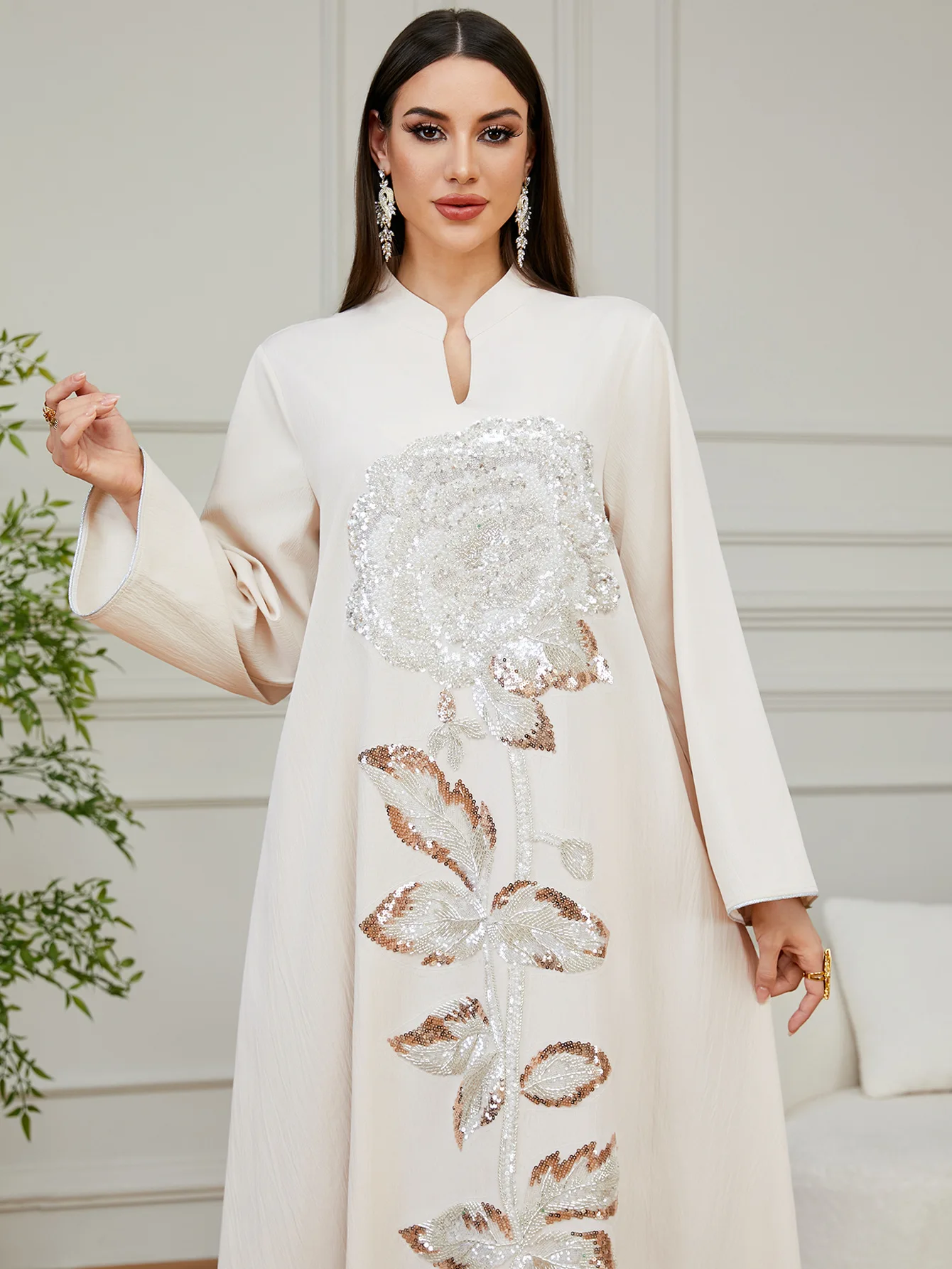 ชุดจาลาบียะห์ปักเลื่อมสำหรับรอมฎอนปี 2026 ชุดอีด อบายาสำหรับผู้หญิงมุสลิม ชุดดูไบ อบายา ตุรกี คาฟตัน เสื้อผ้าอิสลาม คาฟตันผู้หญิง ชุดคลุมยาว