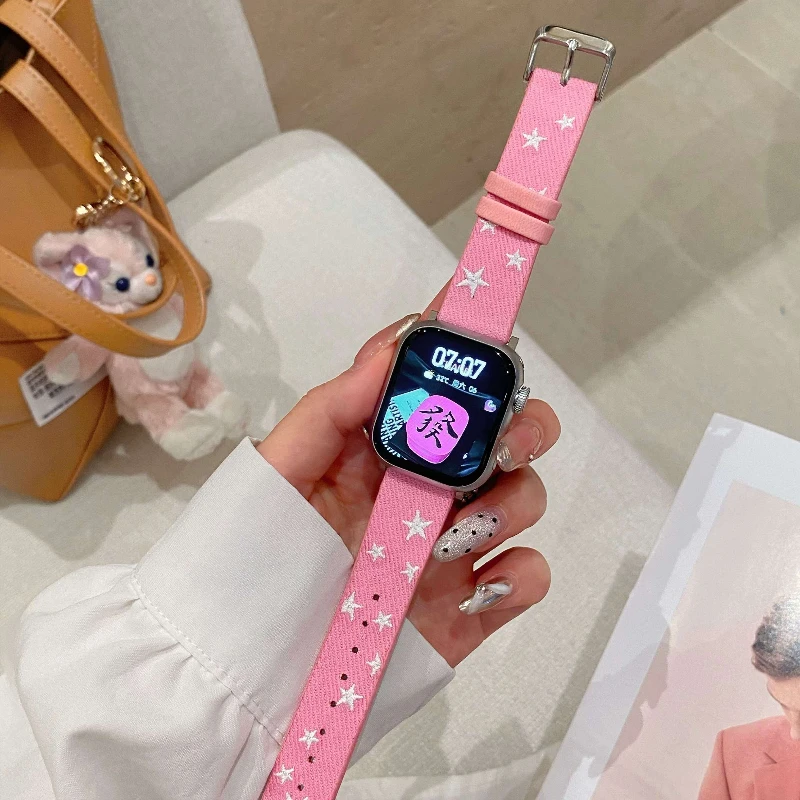 Embroidered Star Bracelet Apple Wach for Apple Watch S10 9 8 7 6 5 4 3 Watch Strap 49mm 45mm 44mm 42mm Women's Wristband Gifts