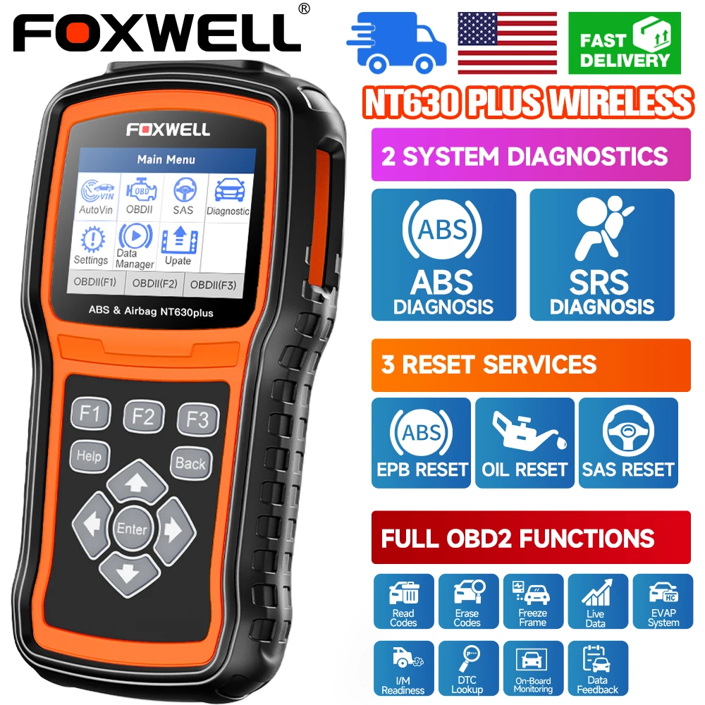

Сканер FOXWELL NT630 Plus OBD2, автомобильный считыватель кодов из АБС-пластика, с подушками безопасности