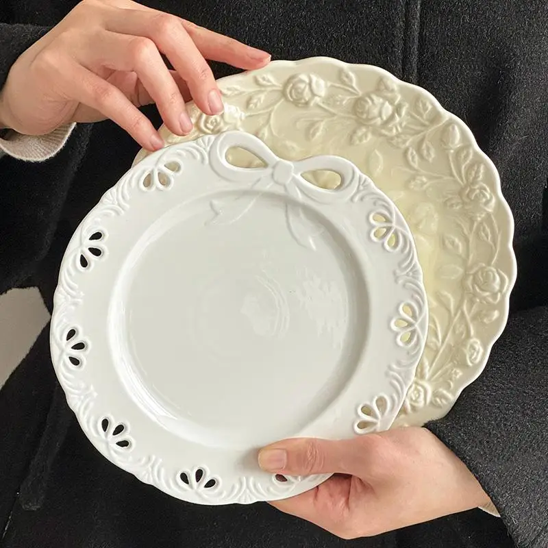 مجموعة أطباق الرياح الكريمية طبق حلوى من الدانتيل المنقوش طبق المعكرونة الإيطالية طبق سلطة لطيف وجميل للاستخدام المنزلي #3