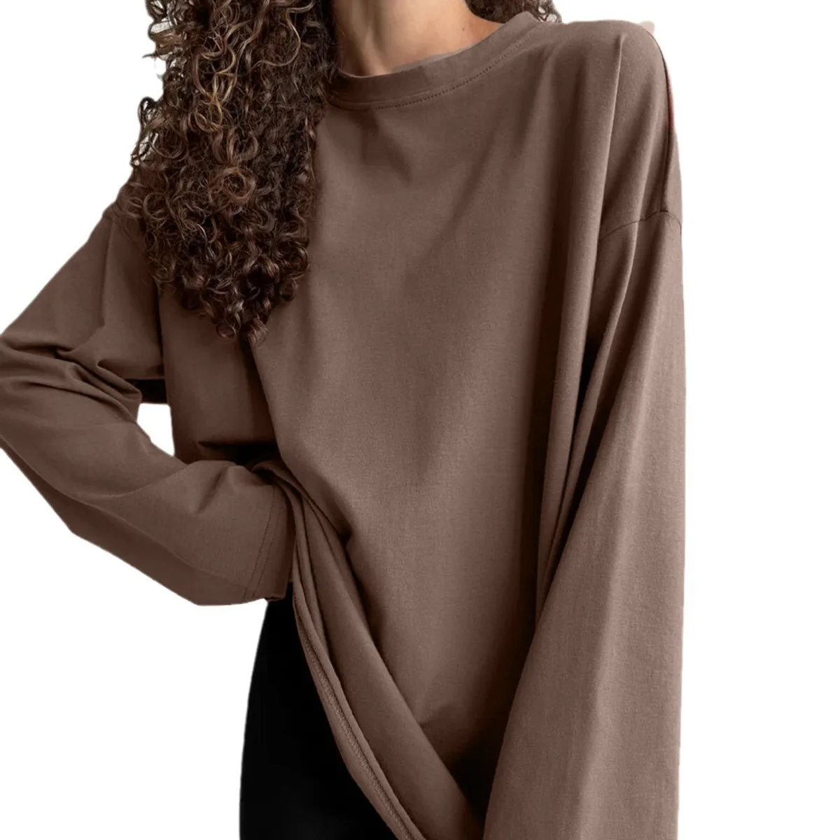 Women's  Autumn 100% Pure Cotton T-shirt Base Shirt Spring Basic Fashion Solid Color Women's Long-sleeved Loose Top Shirt Shirt