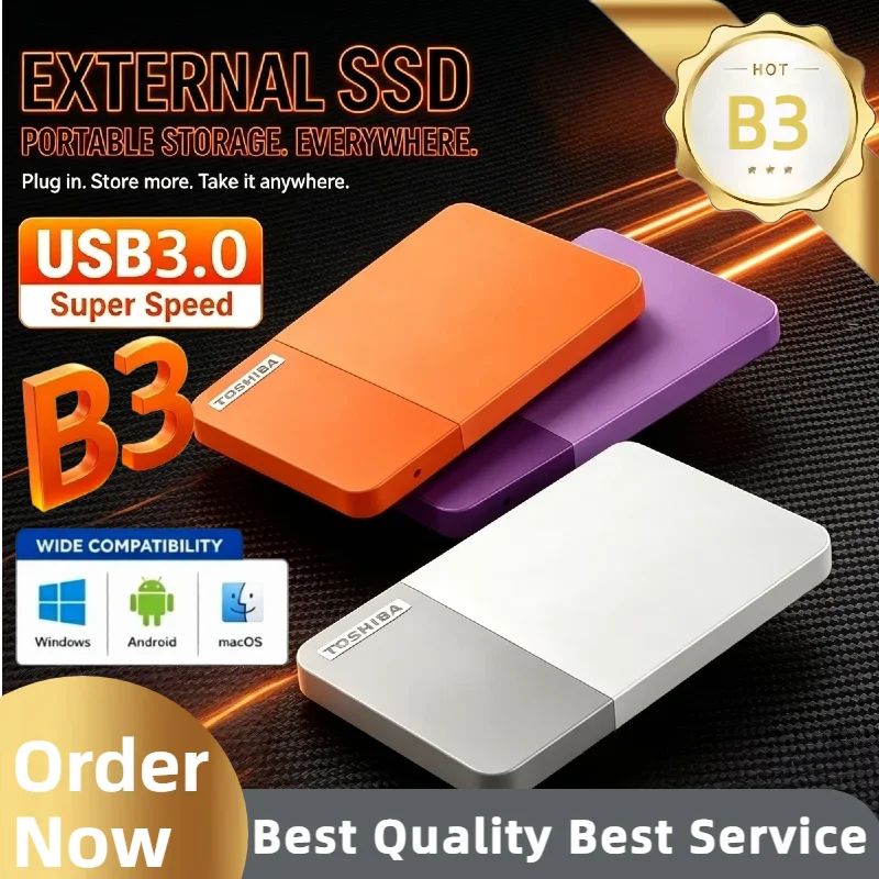 New B3 Series Multi-color Portable 4TB External Hard Drive, High Speed Disk for Laptop Desktop Mac Android Phone Data Backup