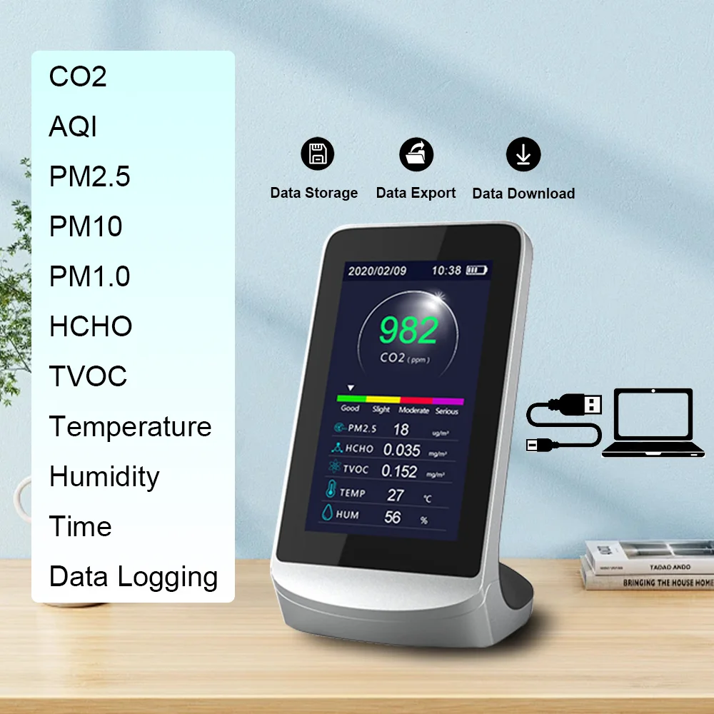 Multi Functional Detector Supports Data Storage Rechargeable Built-in Lithium Battery PM2.5 CO2 Device Type-C Interface