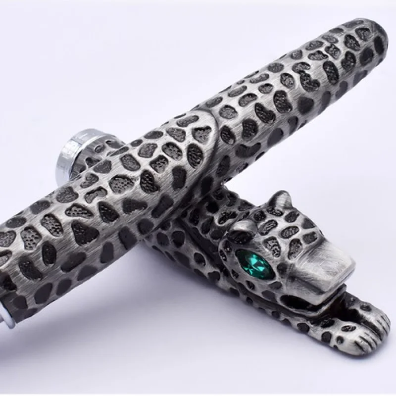 قلم حبر A+ Jinhao Snow Leopard باللون الرمادي، هدية رائعة فاخرة من النمر المعدني بالكامل