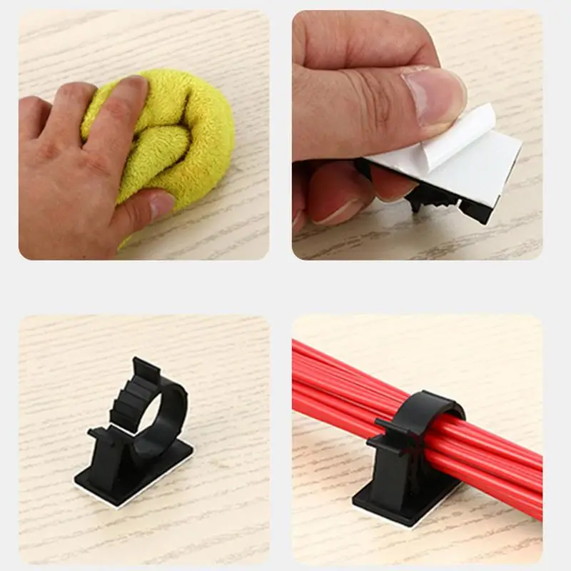 10ชิ้นคลิปจัดการสายไฟตัวหนีบสายสายรัดสายไฟกาวแบบปรับได้สายรัดสายรัดแบบรูด