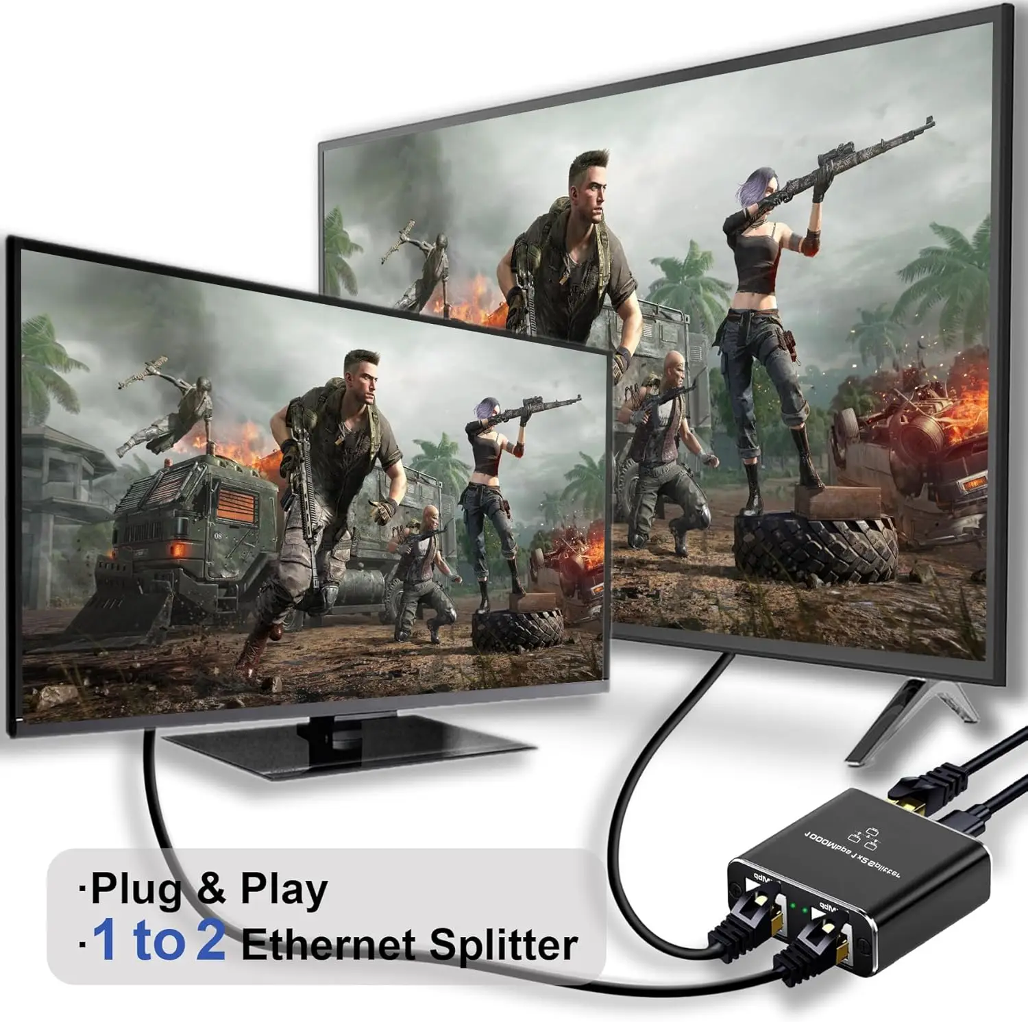 10 SZT. Rozdzielacz Gigabit LAN 1 na 2, 1000Mbps, Szybki, Zasilany przez USB, Do Kabli Cat5/6/7/8