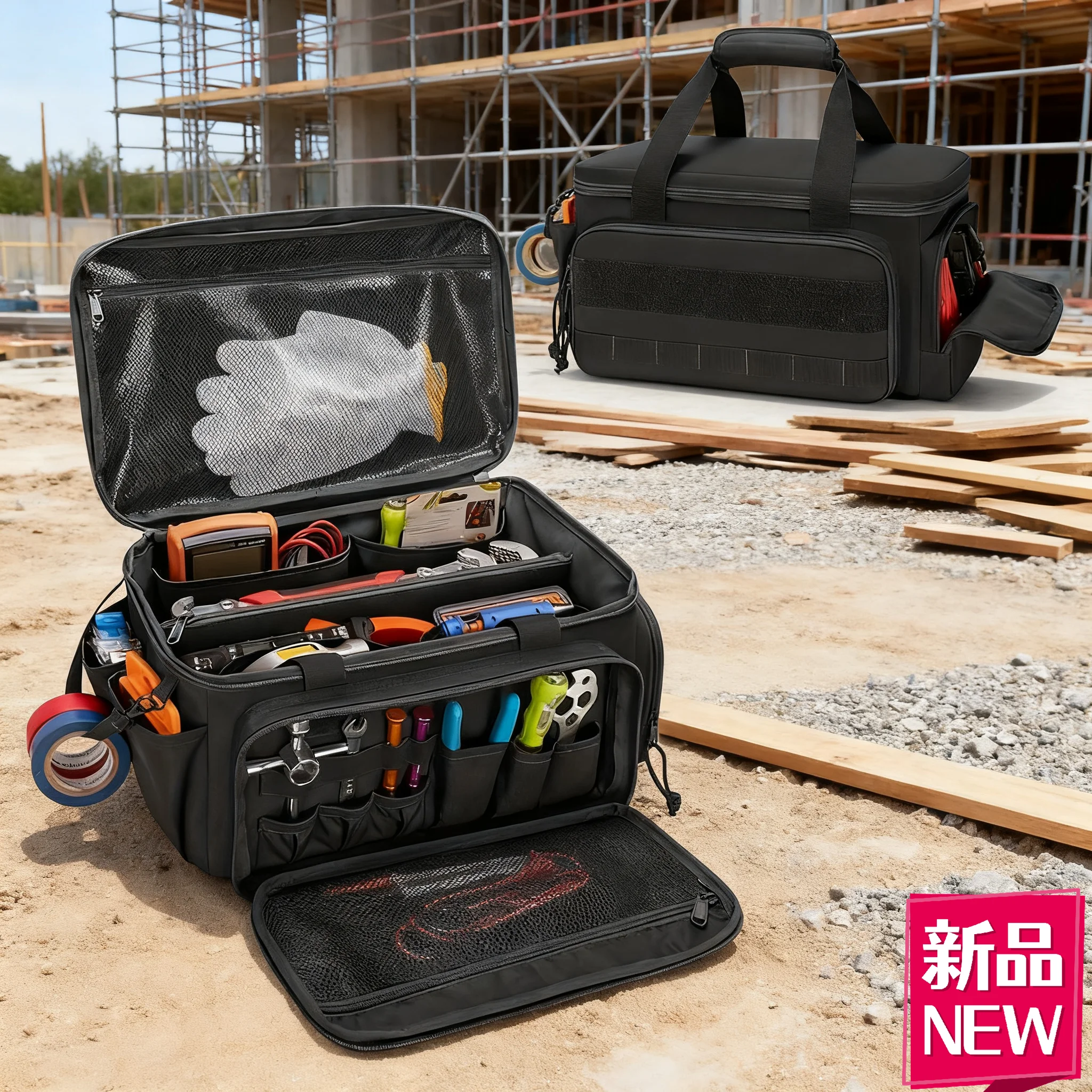 Portable Multifunctional Tool Bag - Large Capacity Storage for Pliers, Scissors, Hammer Carpenter Tools with Handle