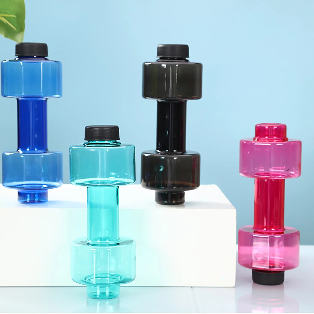4 Colors Dumbbell Cup Sports Water Bottles 550ml Leakproof Portable Plastic Bottle Home Gym Fitness Dumbbell Unisex