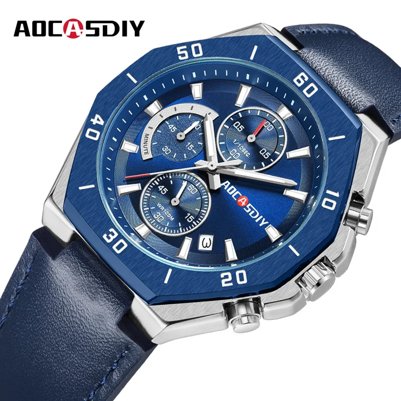 Multifunctional Men's Watch Luminous Calendar Quartz Watch Business Casual Belt Watch Middle East Hot Sale**