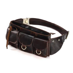 Bolso de pecho cruzado de motocicleta de gran capacidad para hombre bolso de cintura retro de cuero genuino para hombre bolso de cintura para teléfono de tendencia de cuero de vaca