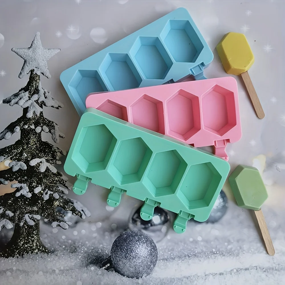 

3-Pack Hexagonal Silicone Ice Molds - DIY Ice Cream Bars Maker with 20 Sticks - Flexible & Reusable Popsicle Molds Ice shaver