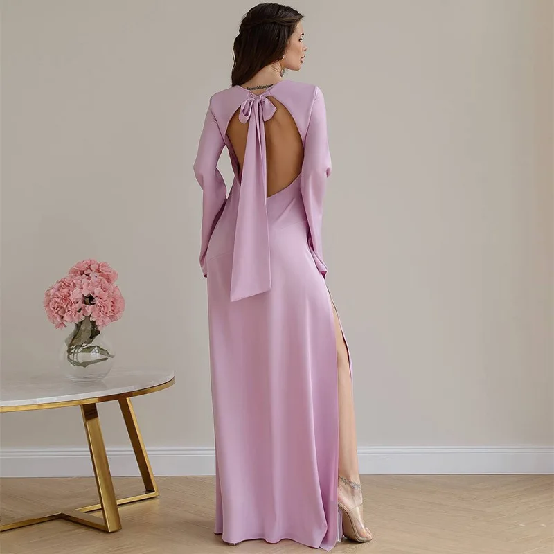 

European American Cross-border Women's Clothing 2026 Summer New Style Fashion Elegant Solid Color Backless Bow Slim Fit Dress