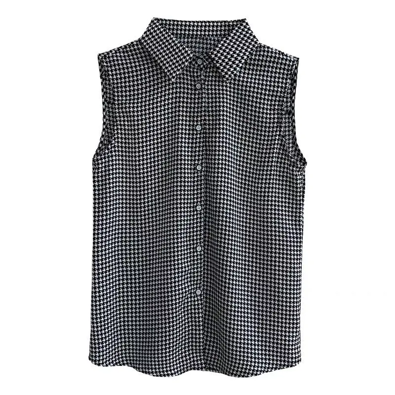 Summer Autumn New Fashion Houndstooth Korean Tank Female Simple Sleeveless Chiffon Top Women Chic Casual Loose Lady Clothes