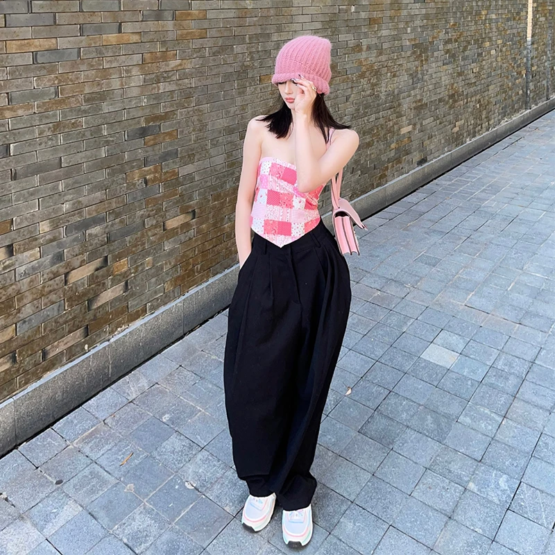 

Женские брюки-каррот с высокой талией, широкими штанинами, свободного прямого кроя, струящиеся, повседневные, модные, летние