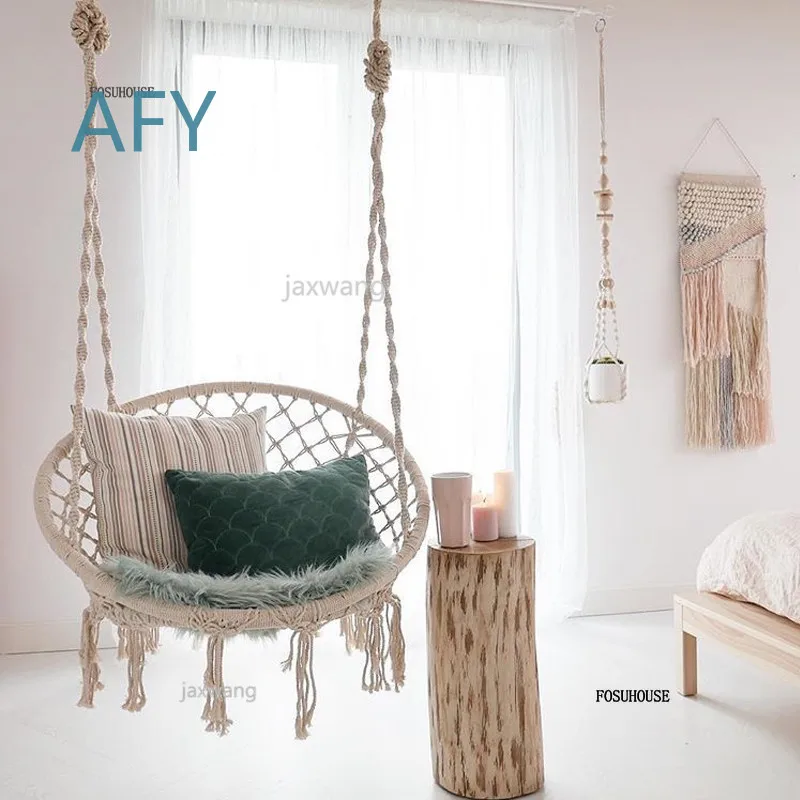 Hanging Hammock Chair for Outdoor Garden Dormitory Bedroom Swinging Soft Seat Cushion with Pillow Back Support for Relaxation