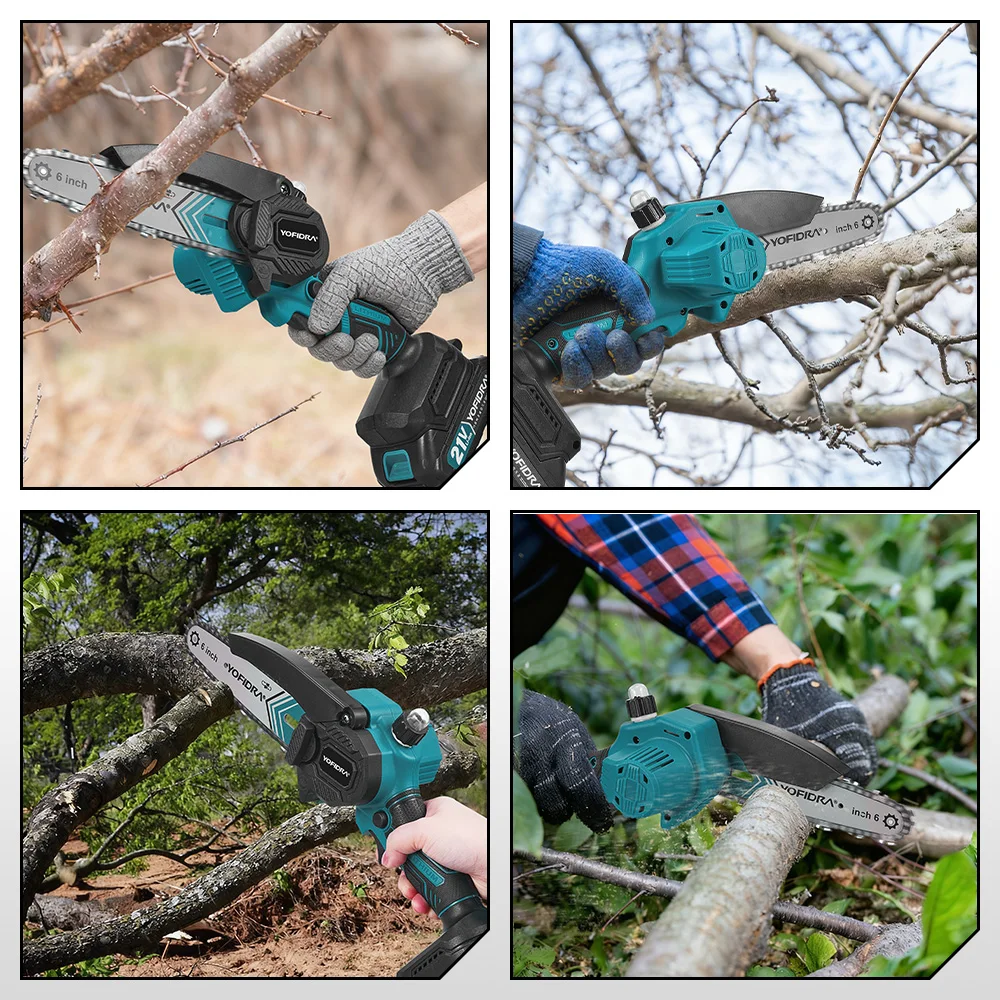 YOFIDRA 6 Zoll Elektrische Kettensäge Kabellos mit Ölsystem für Gartenholzschneiden, Holzfällen und Beschneiden, Elektrowerkzeug für Makita 21V Akku – Detail 6