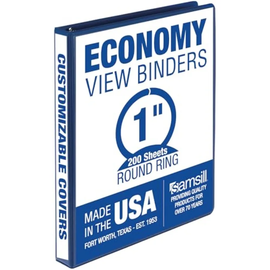 

Economy 1 Inch 3 Ring Binder, Round Ring Binder, Non-Stick Customizable Cover, Dark Blue