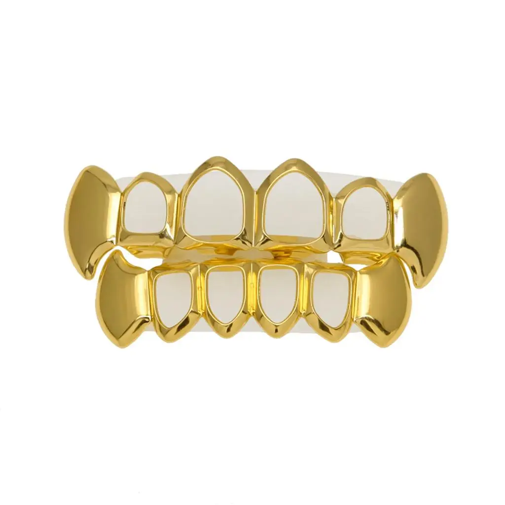 Silicone Fitting Teeth Caps 18K Gold Plated Hip Hop Copper Hollow Open Face Grills Top Bottom for Halloween and Prom
