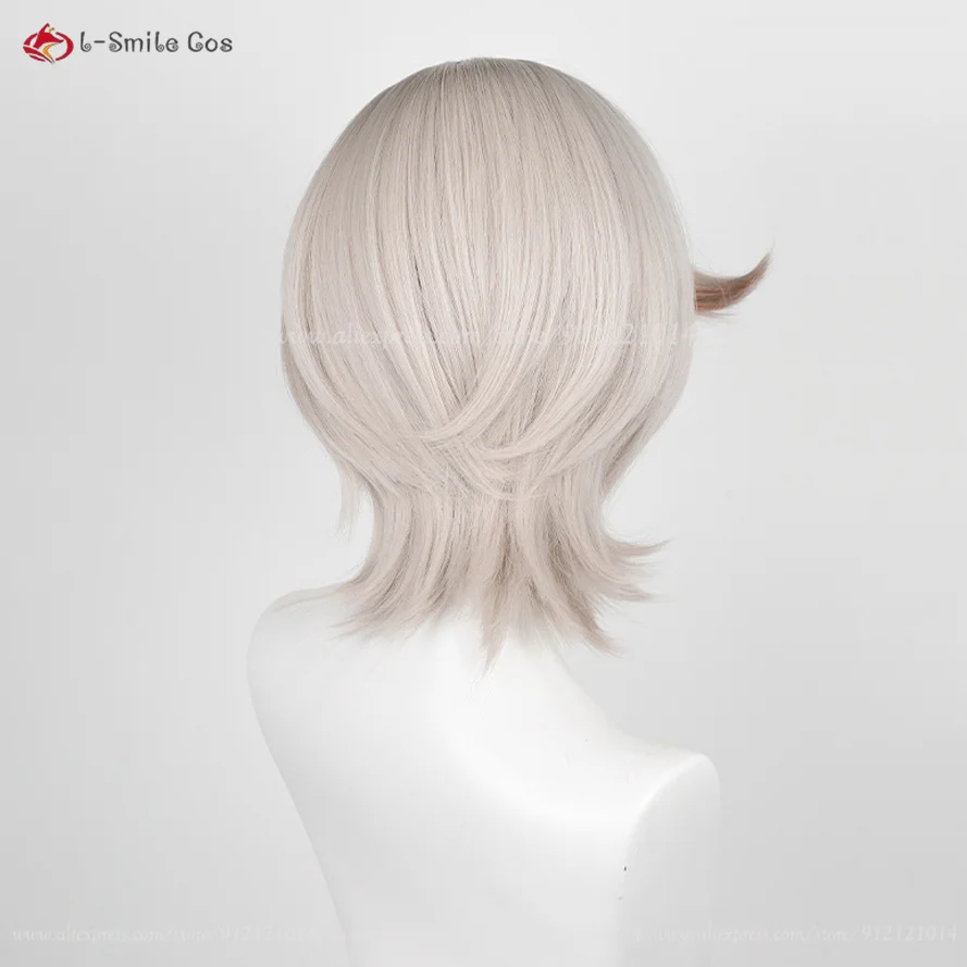 Game Cosplay Wig Lyney Cosplay Wig 32cm Grey Golden Red Hair Heat Resistant Synthetic Wigs Role Play + Wig Cap