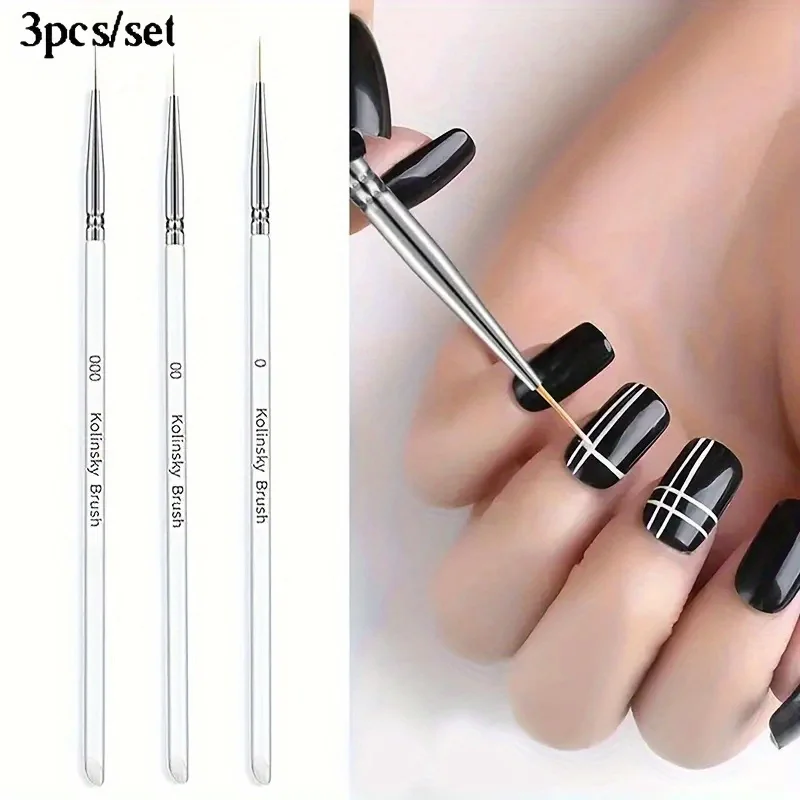 3 Stks/set Kristal Fijne Voering Borstel Nail Art Striping Borstels Dunne Lijn Nagelborstel Detail Schilderij Pen Gel Nail Painting Tools