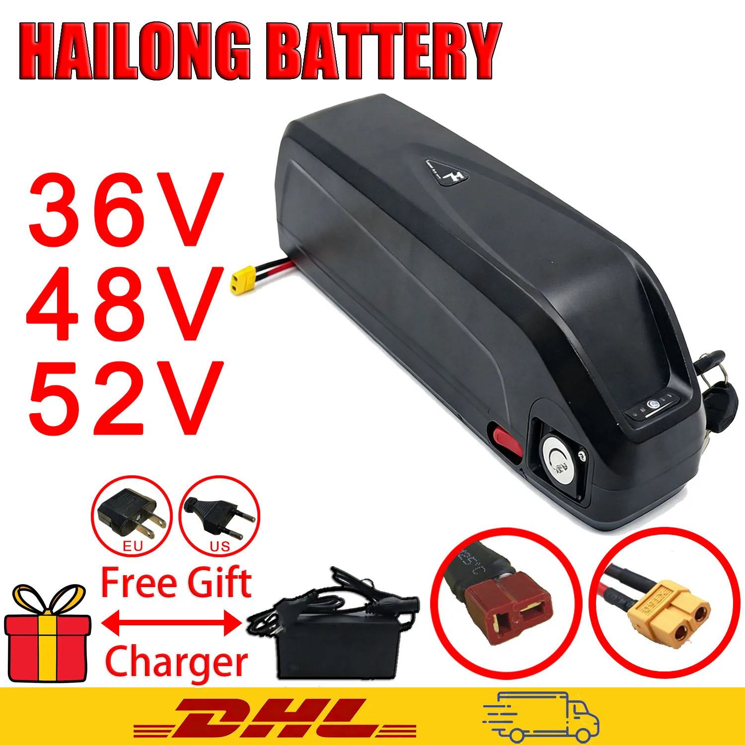 Outdoor Cycling HAILONG 18650 Lithium Ebike Battery 36V/48V/52V 20Ah 30Ah Waterproof Long Range Electric Bike Battery Pack