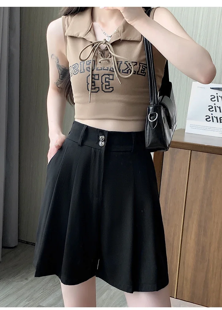 zjaiss Bauchkontrollierende, lockere, weit geschnittene Freizeit-Shorts für Damen, Sommer 2026, Neu, Hohe Taille, A-Linie, Anzug-Shorts – Detail 16