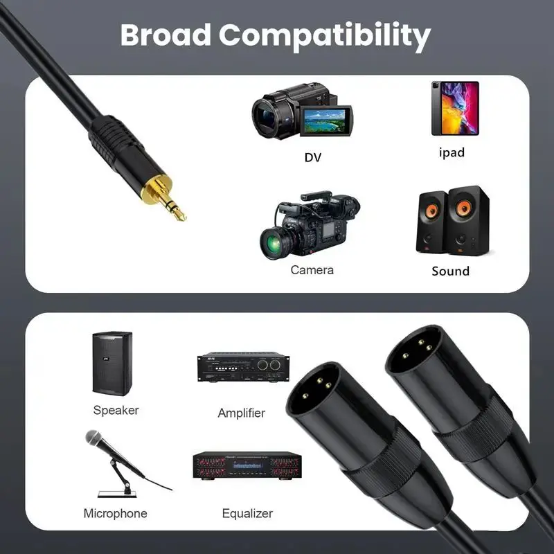 1/2 Bend Metal Shell Gold-Plated DC3.5mm Stereo Male to XLR Male Female Microphone Mixer, Speaker Amplifier, Camera Audio Cable