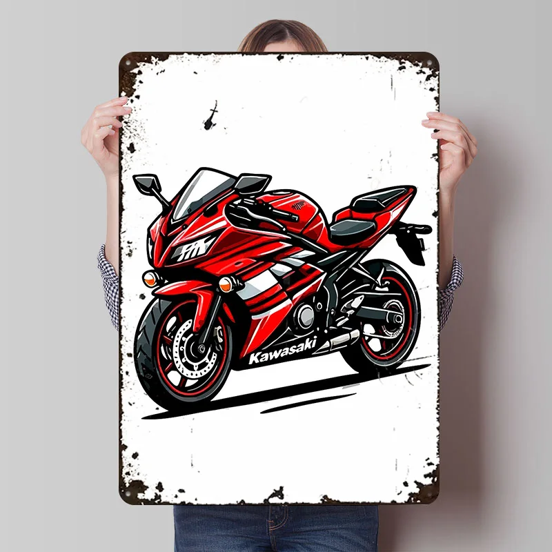Red Japanese Motorcycle Tin Poster Customized Wall Art Retro Vintage Metal Signs for Fans Room Bathroom Decor Decoration Garage