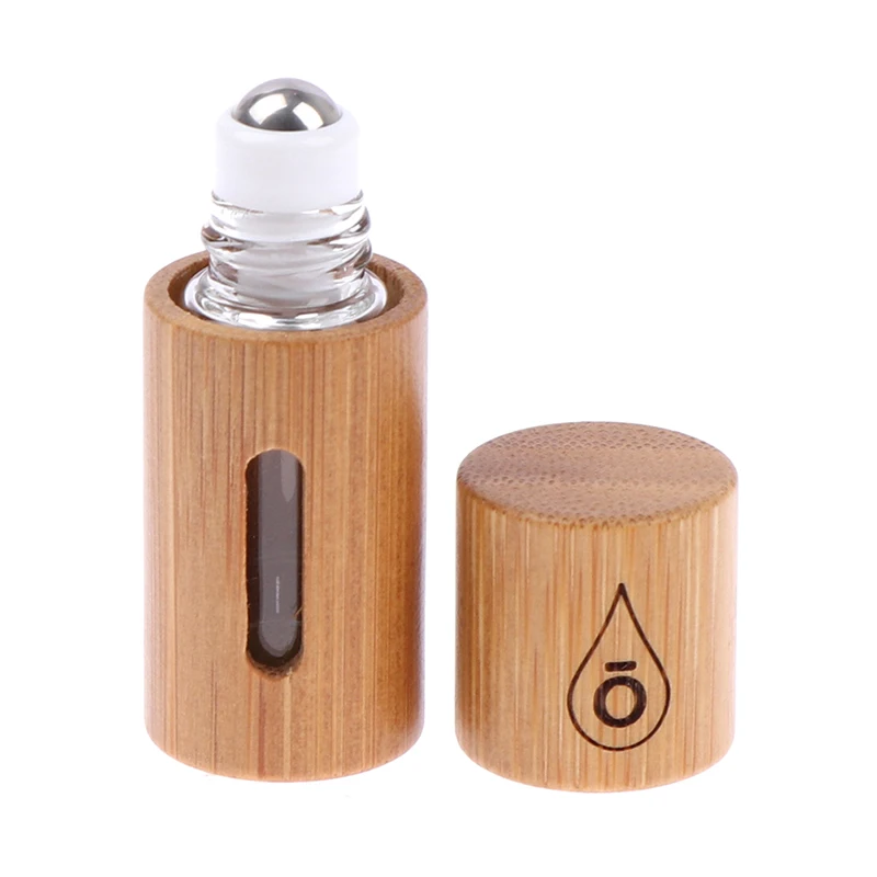 Bouteille à bille roulante en bois de bambou naturel avec fenêtre, bouteille à rouleaux, tampon d\'huile essentielle, nouilles, 3ml