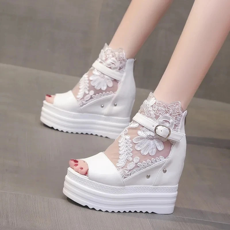 Fashion Summer Women Sandals Peep-toe Wedge Platform Sneakers Woman 11.5CM Heels Thick Bottom Sandal New Casual Beach Flip Flops