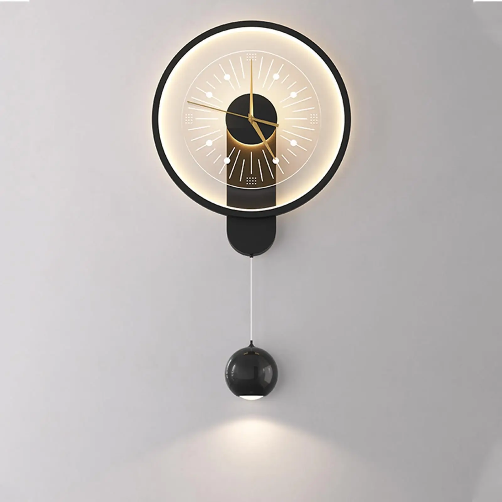 LED 3-Color Dimmable مع شمعدان حائط مزخرف على مدار الساعة، حديد وأكريليك، مصباح جداري إبداعي أسود حديث لغرفة النوم بجانب السرير #1