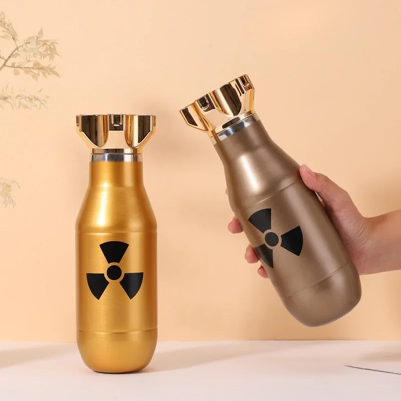 500ml Creativity Bullet Shape Thermos Bottle Stainless Steel  Rocket Shell Vacuum Flask Double-layer  Thermos Cup Water Bottle