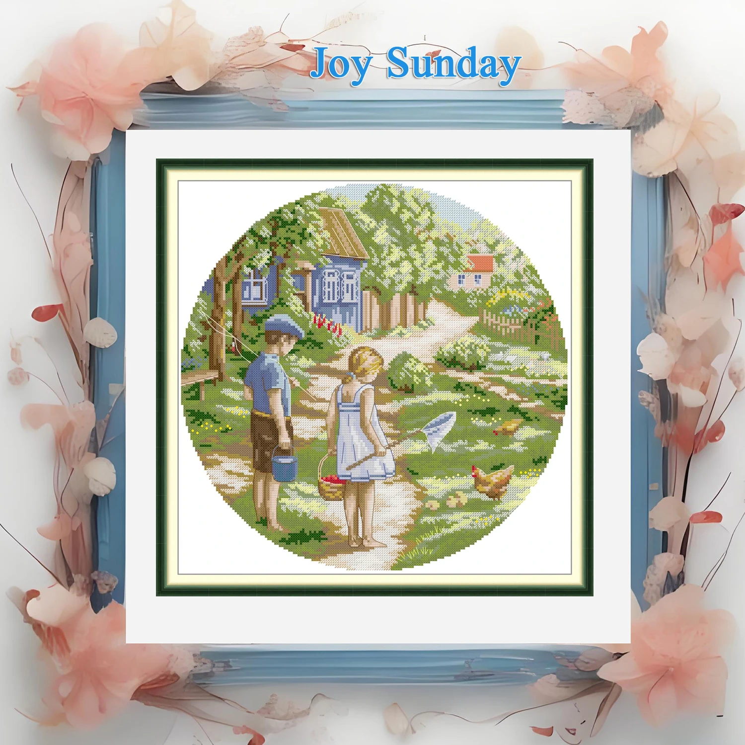 

Joy Sunday Pre-printed Cross Stitch Kit Easy Pattern Aida 11CT/14CT/9CT Stamped Fabric Full Embroidery Set-Childhood Friends