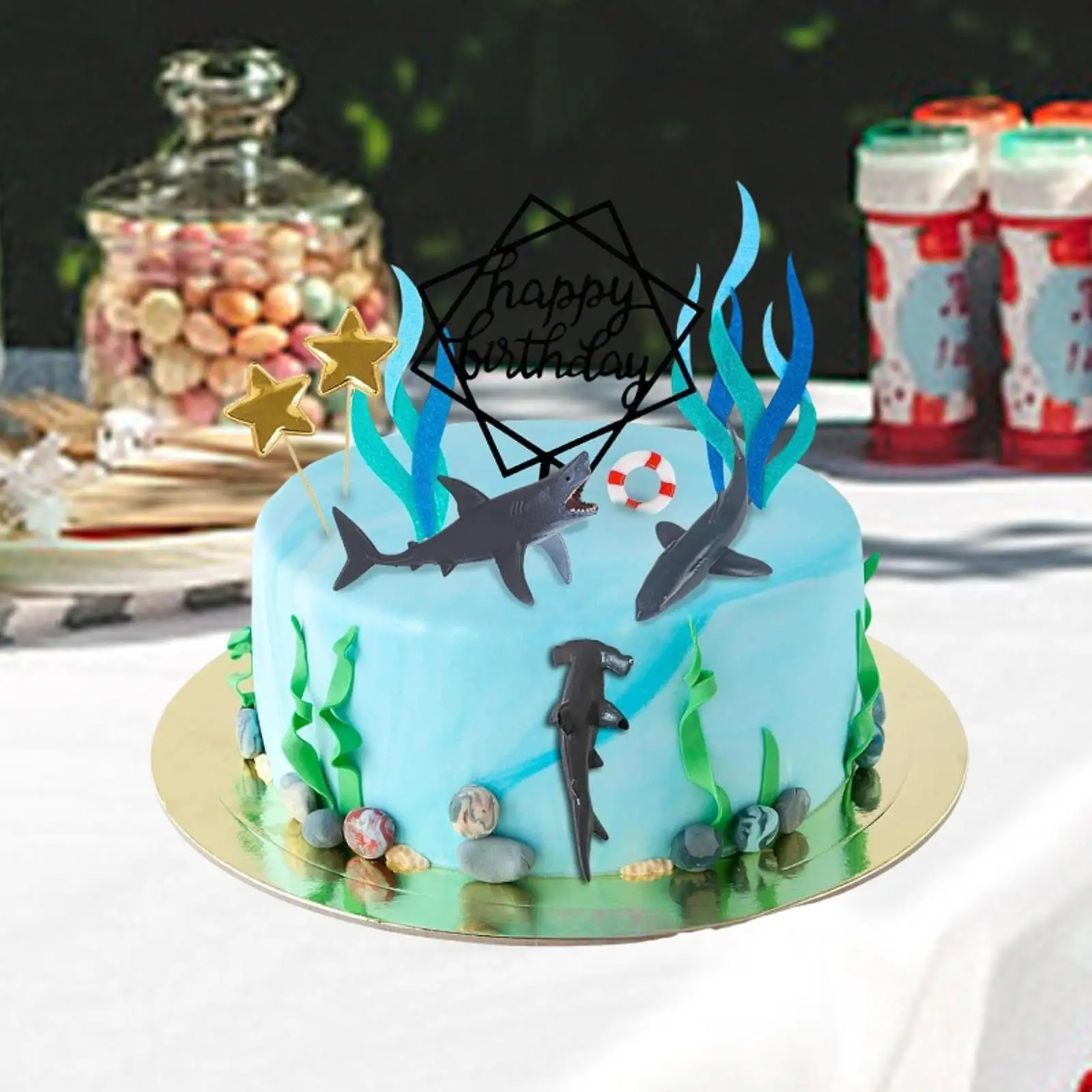 

9x Shark Cake Toppers Artwork Shark Figurines Cake Decorations for Festival