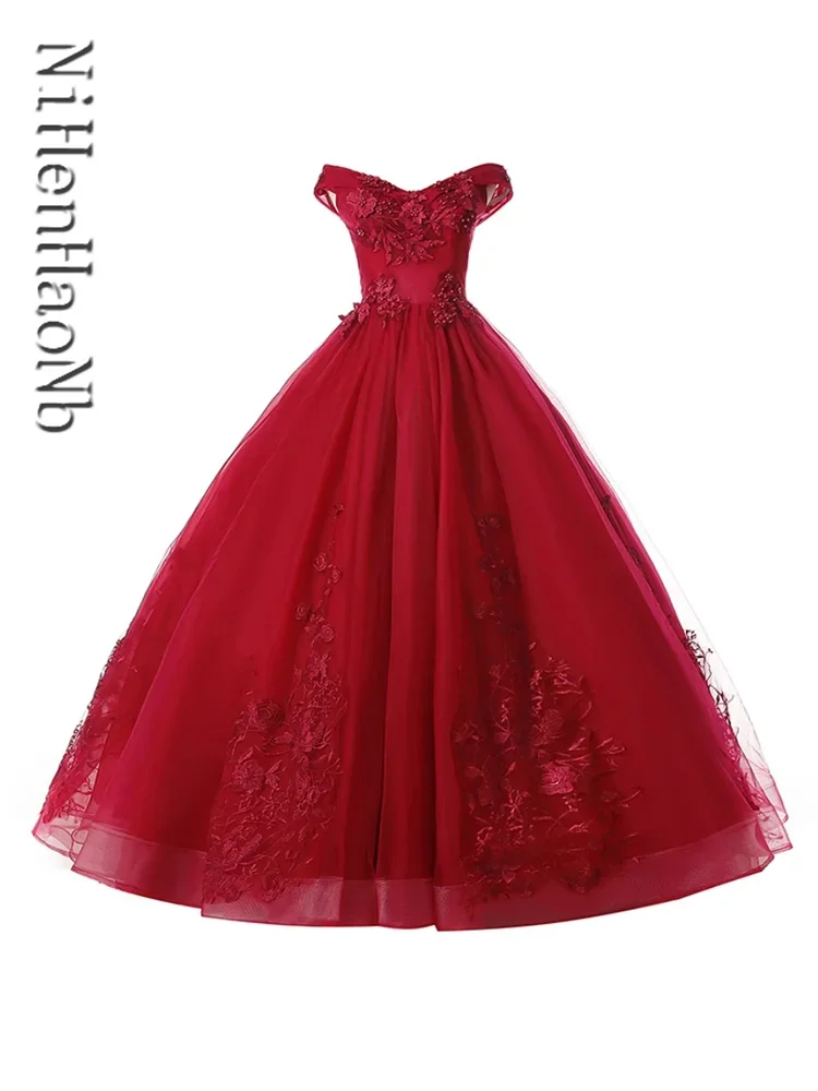 Vestidos de quinceañera rojos, vestido de fiesta de graduación de lujo, vestido de baile sin hombros, 16 colores, talla grande