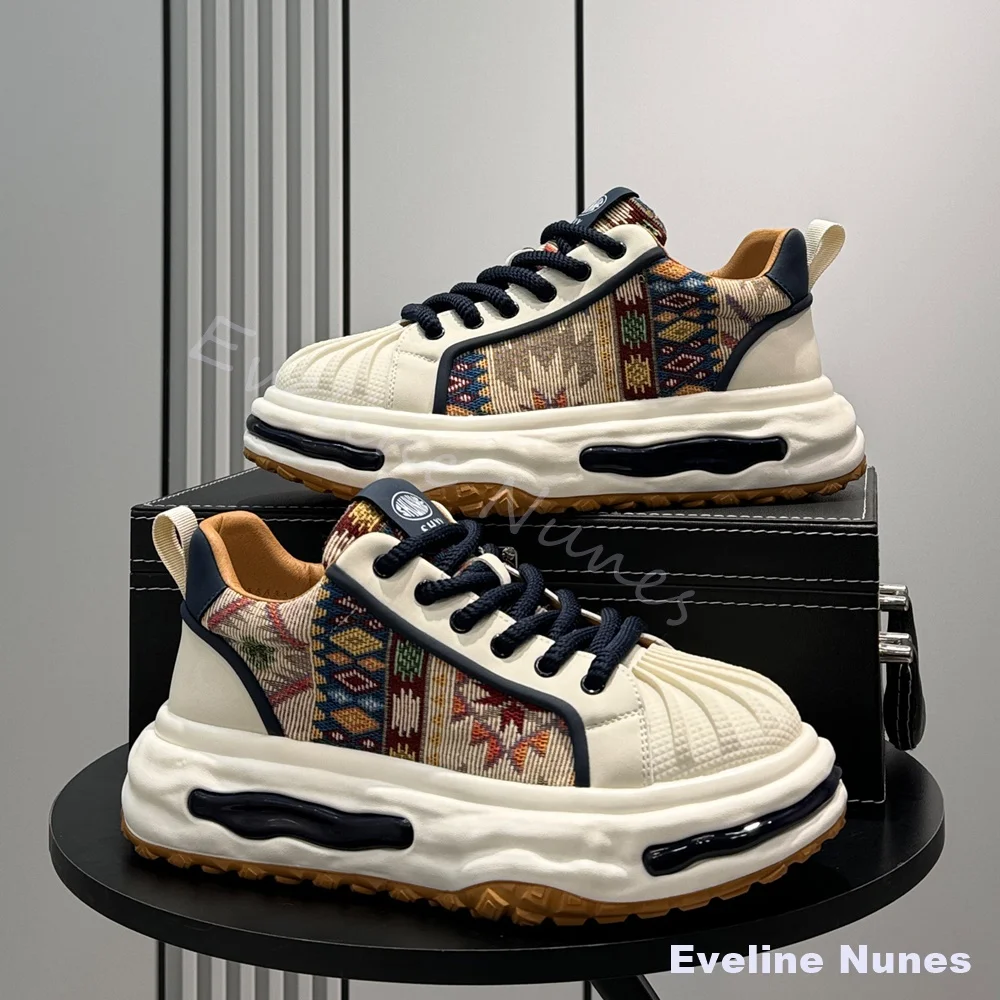 2026 New Shell-Toe Casual Sneakers Men Summer Breathable Platform Shoes with Hidden Heel Lift Mixed Colors Lace Up Sports Shoes
