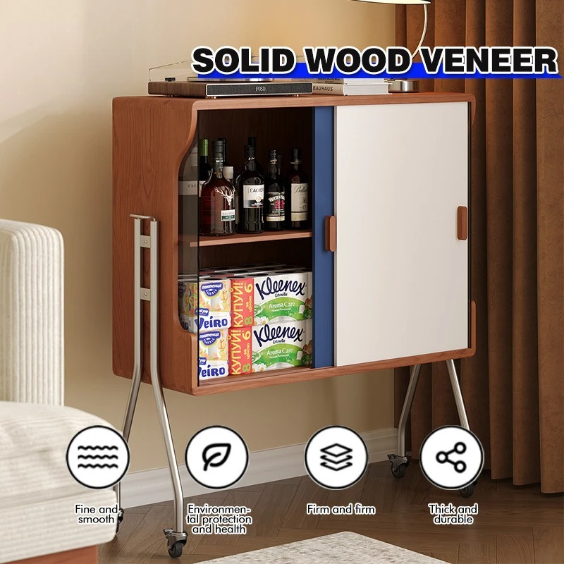 Removable medieval solid wood wine cabinet, living room side cabinet storage display cabinet, sofa storage cabinet, wine shelf
