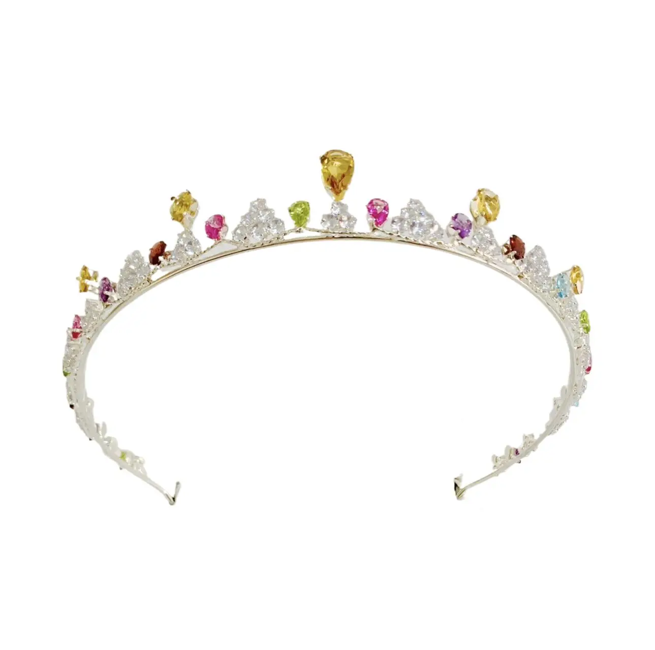 

ZECAA Wedding Bridal Birthday Prom Tiara Crown Jewelry With Natural Citrine Pink Topaz Peridot Garnet Amethyst Gemstone Tiara