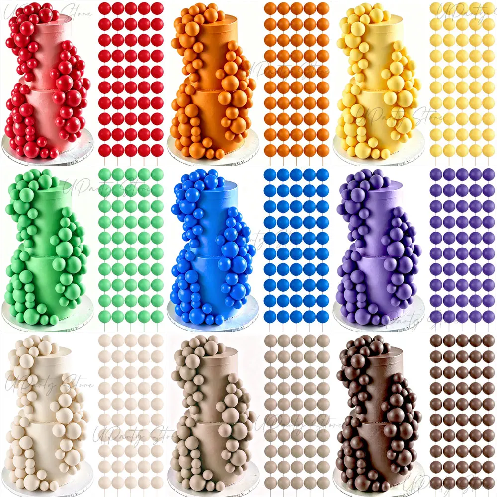 50/100 pièces Décorations de gâteau en boules de mousse, 4 tailles, vente en gros, pour anniversaire, Noël, mariage, décoration de gâteau et cadeaux