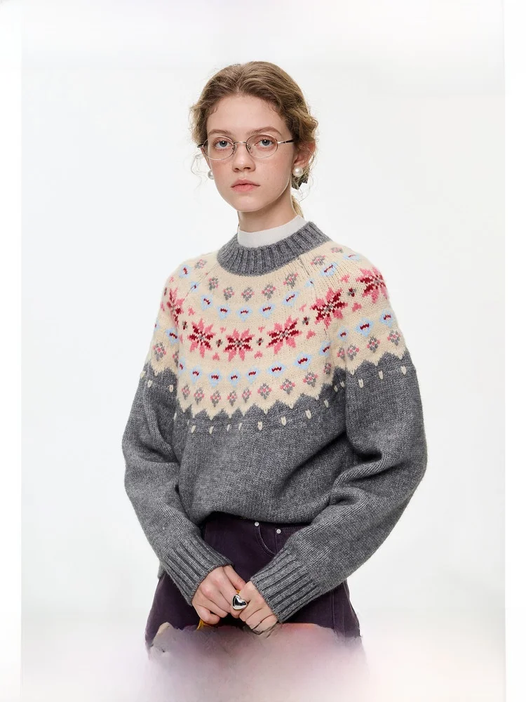 

Вязаный свитер с мотивом Cisas, женский свободный крой, Fair Isle, модный длинный свек, круглый, теплый, для поездок на работу, Faion