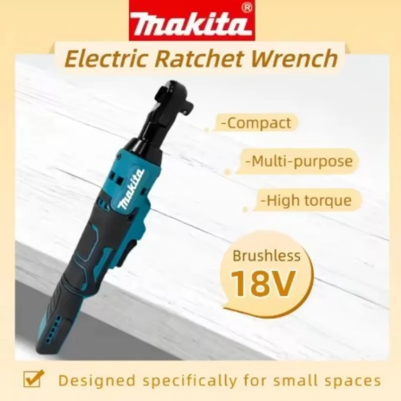 Makita 18V Brushless Ratchet Right Angle Cordless Driver 3/8 Wrench Multifunction Variable Speed Power Wrench with LED Light Pow
