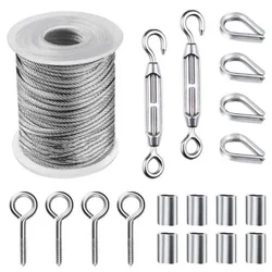 15 Meter Stainless Steel Flexible Wire Rope Soft Cable 2mm Hanging Hook Set for Hanging Plants Tent Curtain Clothesline Rope