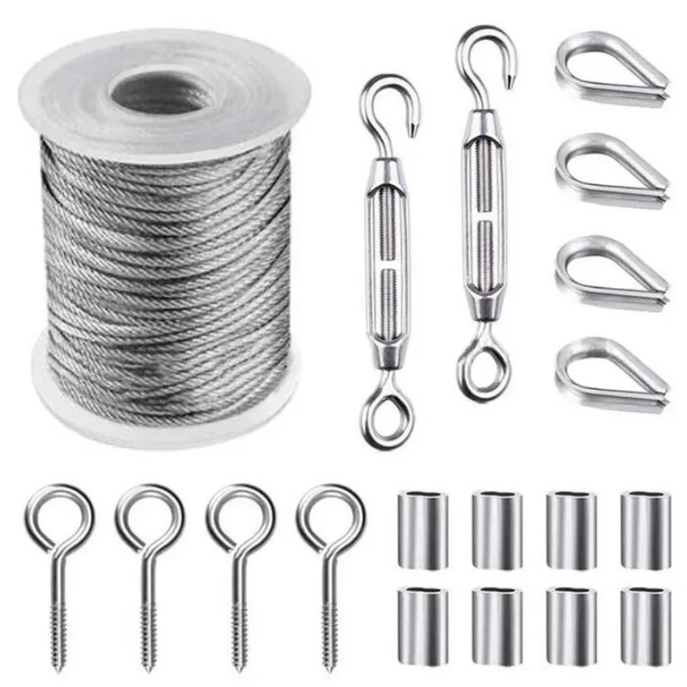 15 Meter Stainless Steel Flexible Wire Rope Soft Cable 2mm Hanging Hook Set for Hanging Plants Tent Curtain Clothesline Rope