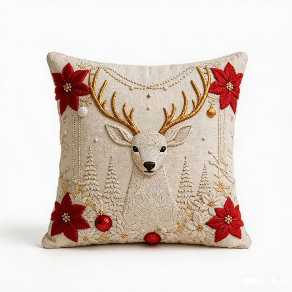 Simulated Christmas Pillow Cover Soft Smooth 2D Flat Christmas Tree Throw Cushion Case Santa Claus Snowman Xmas Tree Pillowslip