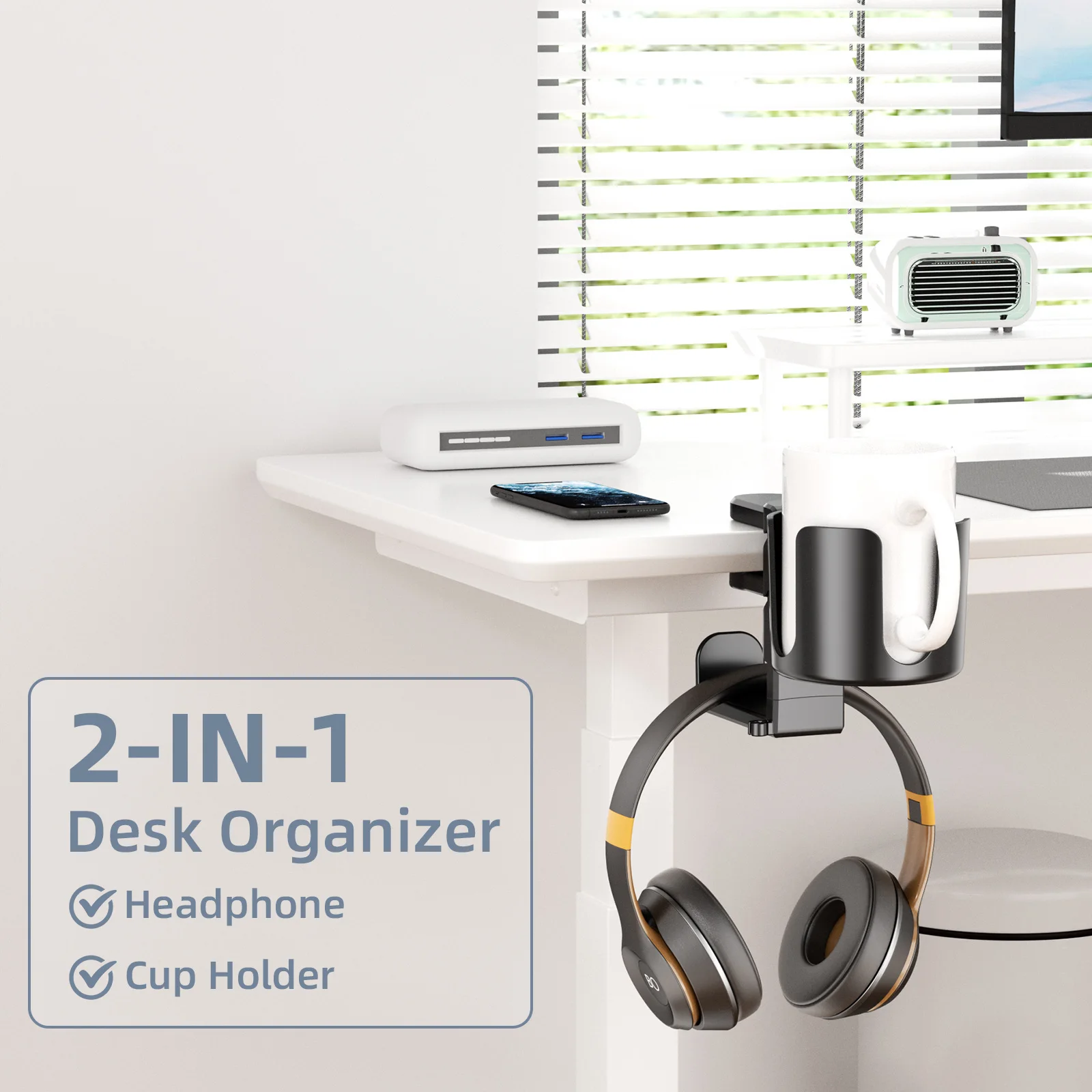 

1 шт. 2 в 1 бутылка для воды, держатель для чашки и край стола для наушников, регулируемая устойчивая подставка, крепление для гарнитуры, хранение напитков для домашнего использования