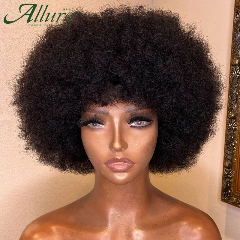 Peluca Afro para mujeres negras, cabello humano malayo Remy, rizo esponjoso, 180 de densidad, Color marrón Natural, envío gratis, Allure