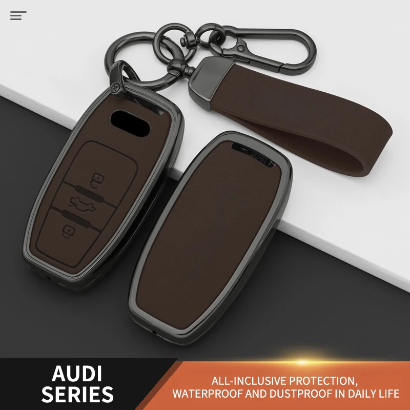 

Zinc Alloy Leather Car Remote Key Case Cover for Audi A1 A3 A4 A5 A6 A7 A8 Quattro E-tron Q8 C8 D5 Q3 Q5 Q7 Keychain Accessories