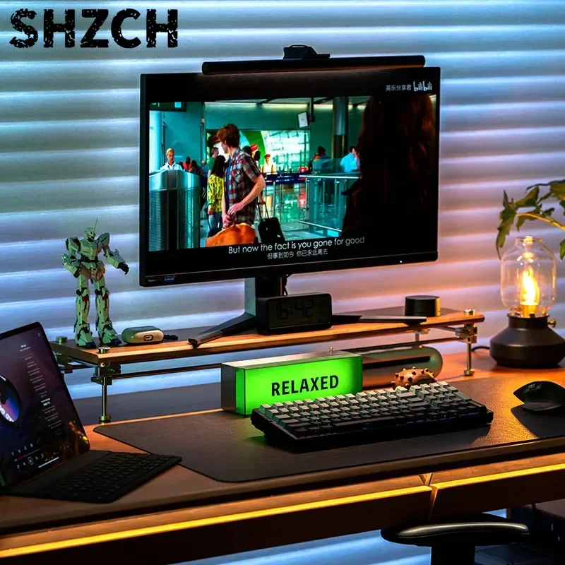 Cherry Wood Optical Shaft Monitor Riser Computer Desk Organizer Desktop Screen Stand Ergonomic Office Workspace Storage Holder