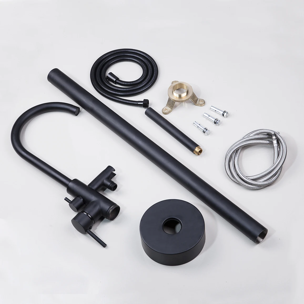 Imagem -06 - Kemaidi- Standing Bathtub Faucet Grupo Black Bath Shower System Round Spout Mixer Tap Filler Shower Roman Tub Golden Plated