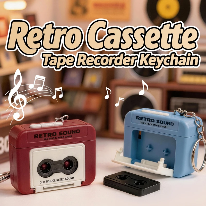 Retro Tape Recorder Keychain Mini Recording Music Box Keyring Backpack Small Pendant Decompression Ornament Birthday Couple Gift